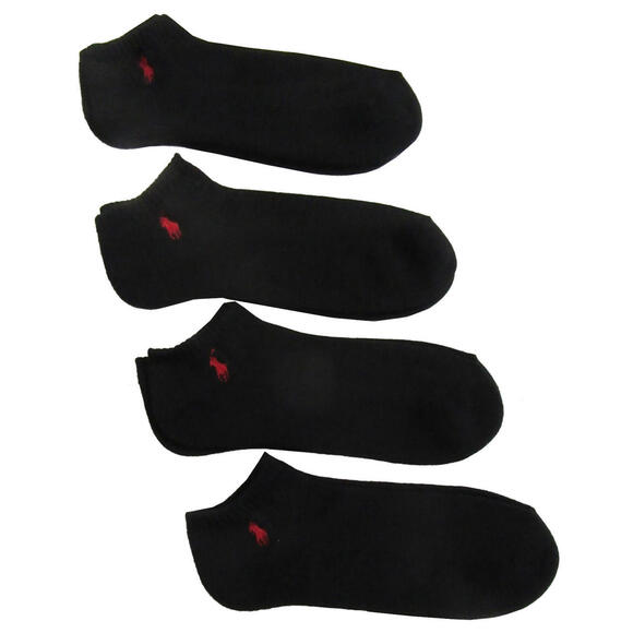 Polo Ralph Lauren Mens Low Cut Socks Black with Red Pony 4 pack - Picture 1 of 4